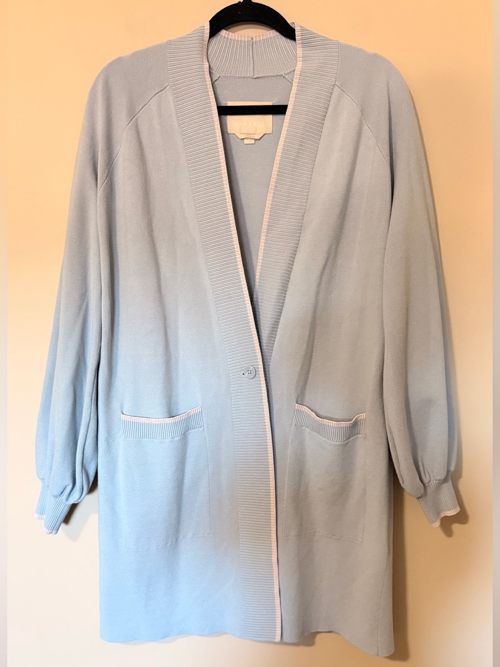 Soia & Kyo Cardigan Womens Sz S Light Blue Longline Balloon Sleeves Like New